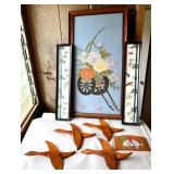 EFF158 Retro Handmade Framed Art & Carved Wood Ducks