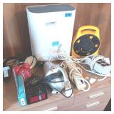 EFF190 Misc. Items Including Air Purifier, Extension Cords Mini Vac, Clocks, Radio & Lamp