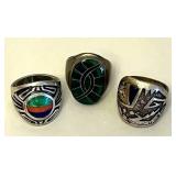 EFF192 Set Of Three Southwestern Men’s Rings With Inlay