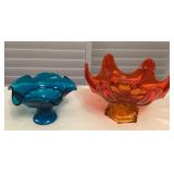 MHH022 Two Vintage Viking Art Glass Compote Bowls