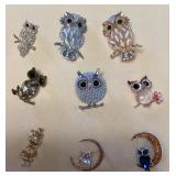 MHH043 Nine Owl Costume Jewelry Brooches 