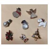 MHH049 Eight Christmas Costume Jewelry Brooches 
