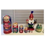 MHH081 Russian Matryoshka Nesting Dolls, Polish Wooden Egg & Pier 1 Nut Cracker