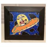 MHH090 Framed Original Painting Of Cow In A Spaceship 