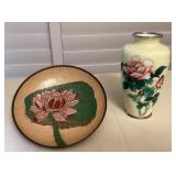 MHH111 Asian Enamel On Metal Bowl & Vase
