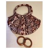MHH112 Hawaiian Barkcloth Bag & Two Koa Wood Bangle Bracelets 