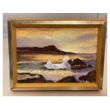 MHH125 Small Framed Original Painting Of A Diamond Head Sunrise 