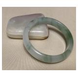 MHH168 Green & White Jade Bangle Bracelet New 