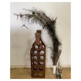 ETS013 - Vintage Decorative Set-Wooden Wine Rack, Porcupine Quills, & Peacock Feathers 