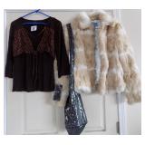 FDC034 Nine West Rabbit Fur Jacket, JTB Blouse, Sequin Hobo Bag