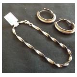 FDC166 Twisted Silver Bracelet and Pair of Earrings