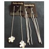 FDC181 Silver Linear Threader Earrings and Flower Charms