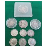 FDC065 Lot of Silver Dimes, Quarters, Mercury Dime