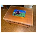 EBE035 Wooden Table with Decorative Glass Topper