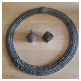 EBE078- 925 Silver Collar And Clip-On Earrings