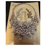 EBE136 - Stunning Silver-Tone Crystal Statement Necklace & Drop Earring Set (USA made) 