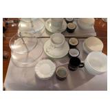 EBE169 - Vintage 2-Tier Glass Server & Assorted White Ceramic Entertaining Set