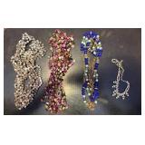EBE206 - Vintage Costume Jewelry Lot: Multi-Strand Rhinestones Necklaces 