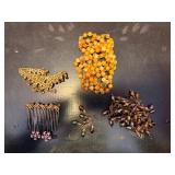 EBE207 - Vintage Amber & Topaz Costume Jewelry & Accessory Lot