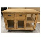WGG141 Rustic Wood Rolling Kitchen Island 
