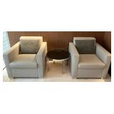 WGG195 (2) Leather Sofas With Pillows And A Table 