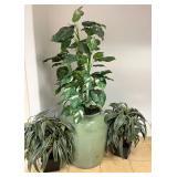 WGG359 Large Glazed Ceramic Planter Pot & 2 Small Black Planter Pots 