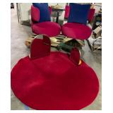 WGG565 Luxe Magenta Velvet Swivel Chairs, Arched Mirror Set, Pillows, & Red Area Rug