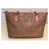 MMC107 Large Coach Signature Tote Bag With Pink Straps