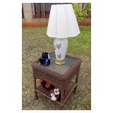 MFT022 Wicker Table, Lamp and Stuffed Dogs
