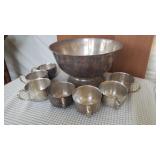 KKS015- Oneida Silver Toned Punch Bowl And Cups