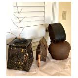 KKS050- Vintage Swiss Cowbell, Iron, And Ceramic Sculpture 