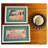 KKS112- Framed Pegge Hopper Prints And Small Mirror 