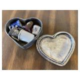 KKS121 - Vintage German Heart Box With Five Decorative Thimbles 