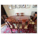 HKA024 - Chinese Carved Wood Dining Table & Chairs
