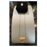 HKA211 - Woman’s Gold/Clear Stones Bar Necklace & Man’s Gold-Tone Cross Tie Tack