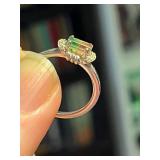 KFF010 14K White Gold Ring With Watermelon Tourmaline Stone & Six Small Diamonds