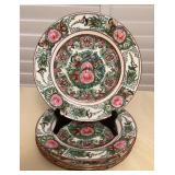MES002 Set Of Five Chinese Rose Medallion Porcelain Dinner Plates 10”
