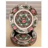 MES005 Set Of Four Chinese Rose Medallion Porcelain Salad Plates 9”
