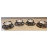 MES009 Set Of 4 Chinese Rose Medallion Teacups & Saucers 