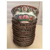 MES010 Twelve Chinese Rose Medallion Porcelain Soup/Rice Bowls 5”