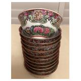 MES012 Twelve Chinese Rose Medallion Small Bowls/Teacups 3.5”
