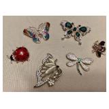 MES015 Six Butterfly & Bug Brooches 