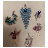 MES018 Six Bird Brooches 