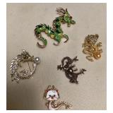 MES019 Five Chinese Dragon Brooches 