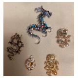 MES020 Five Chinese Dragon Brooches 