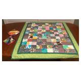 MES056 Hawaiian Patchwork Quilt Blanket & Pot Holders