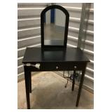 MES072 Small Black Pressed Wood Vanity Desk With Mirror 
