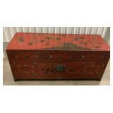 MES083 Red Lacquered Hand Painted Chinese Horizontal Cabinet 