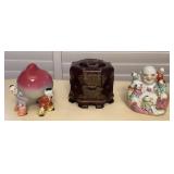 MES116 Chinese Wooden Jewelry Box & Porcelain Figurines 