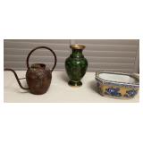 MES137 Chinese Cloisonné Vase, Ceramic Planter & Copper? Watering Can 